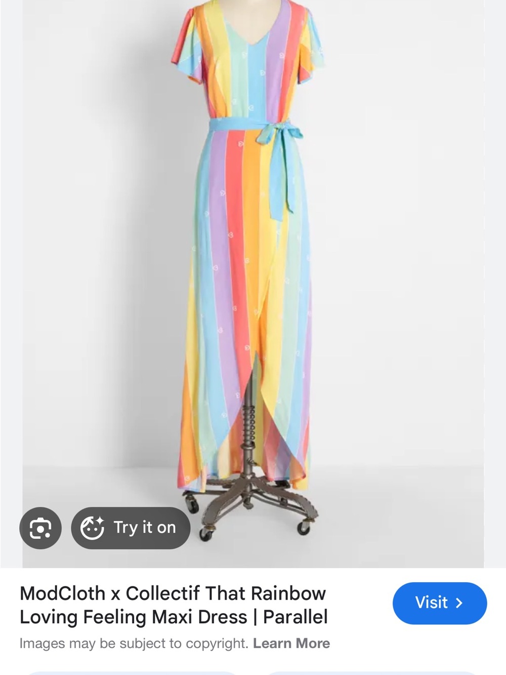 ModCloth x Colectif Rainbow Stripe Maxi Dress with Tie Waist